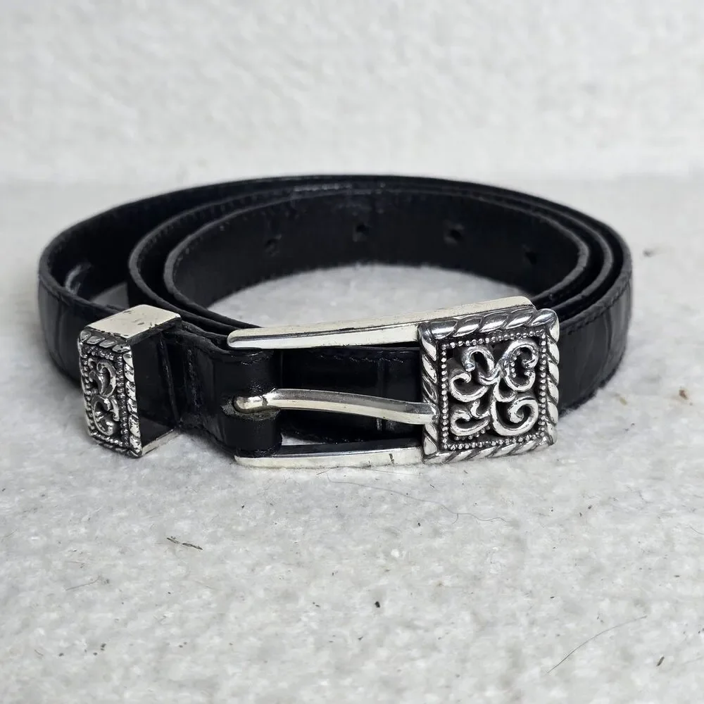 Brighton Black Textured Leather Brilliant Silver Work 3/4
